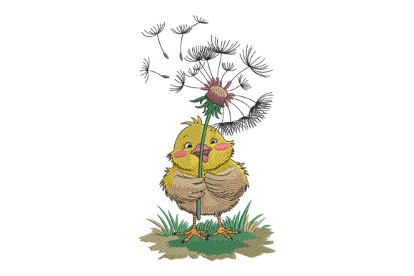 Adorable Chick with Dandelion: A Seasonal Embroidery Gem