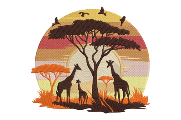 African Safari Sunset Embroidery Design