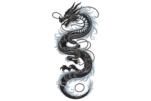 Black and White Chinese Dragon Embroidery Design