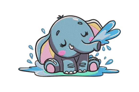 Elephant with Water Splash: A Playful Holiday Embroidery Design